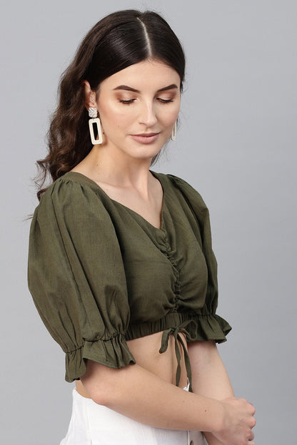 Women's Olive Rouched Crop Top