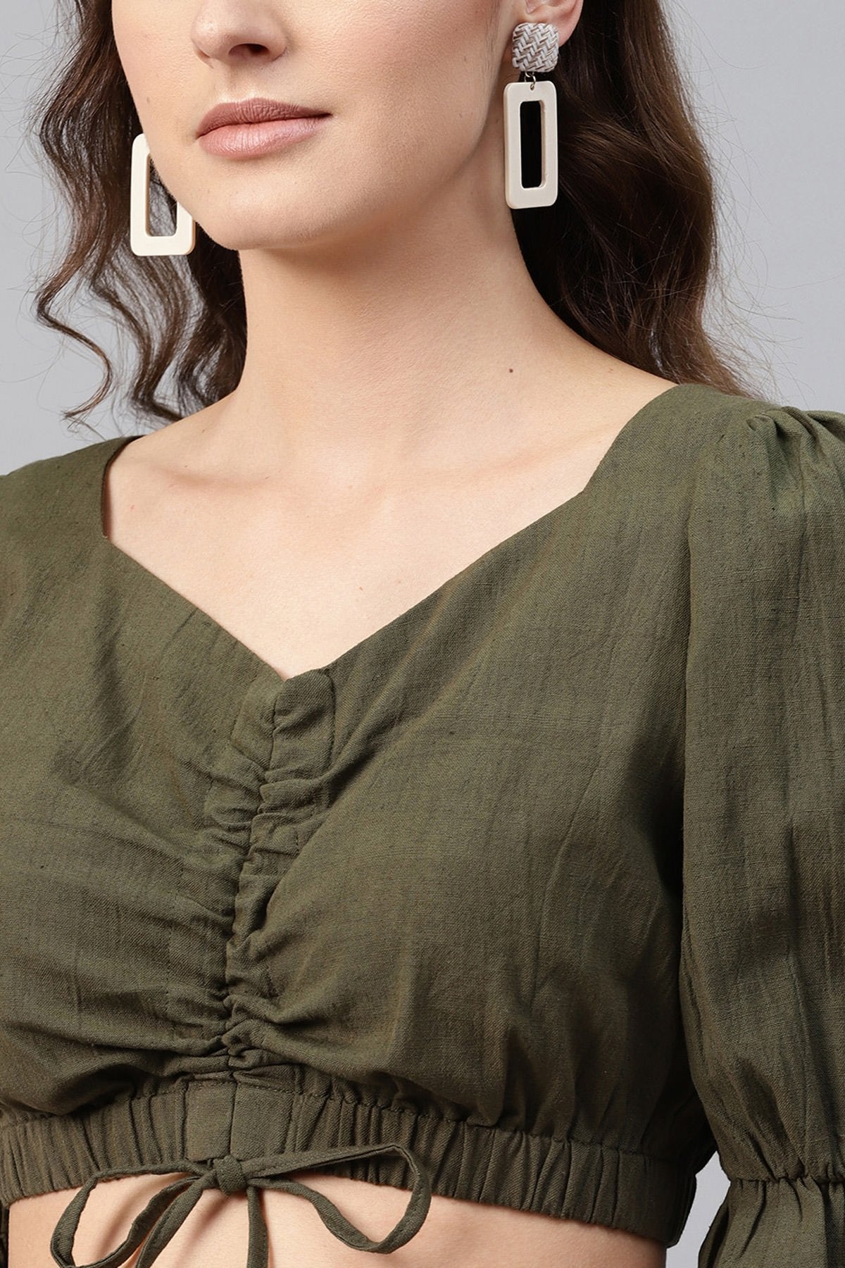 Women's Olive Rouched Crop Top