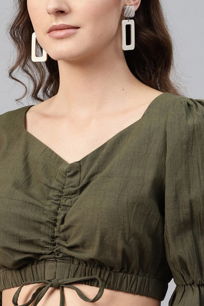 Women's Olive Rouched Crop Top