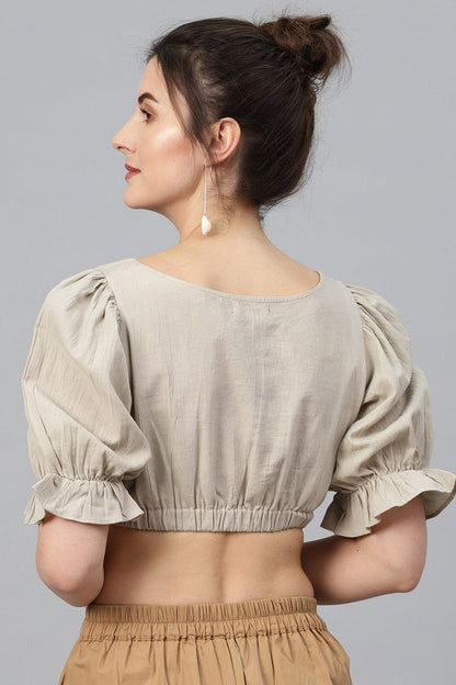 Women's Beige Rouched Crop Top