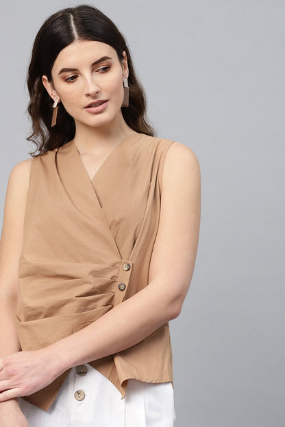 Women's Brown Sleeveless Wrap Top