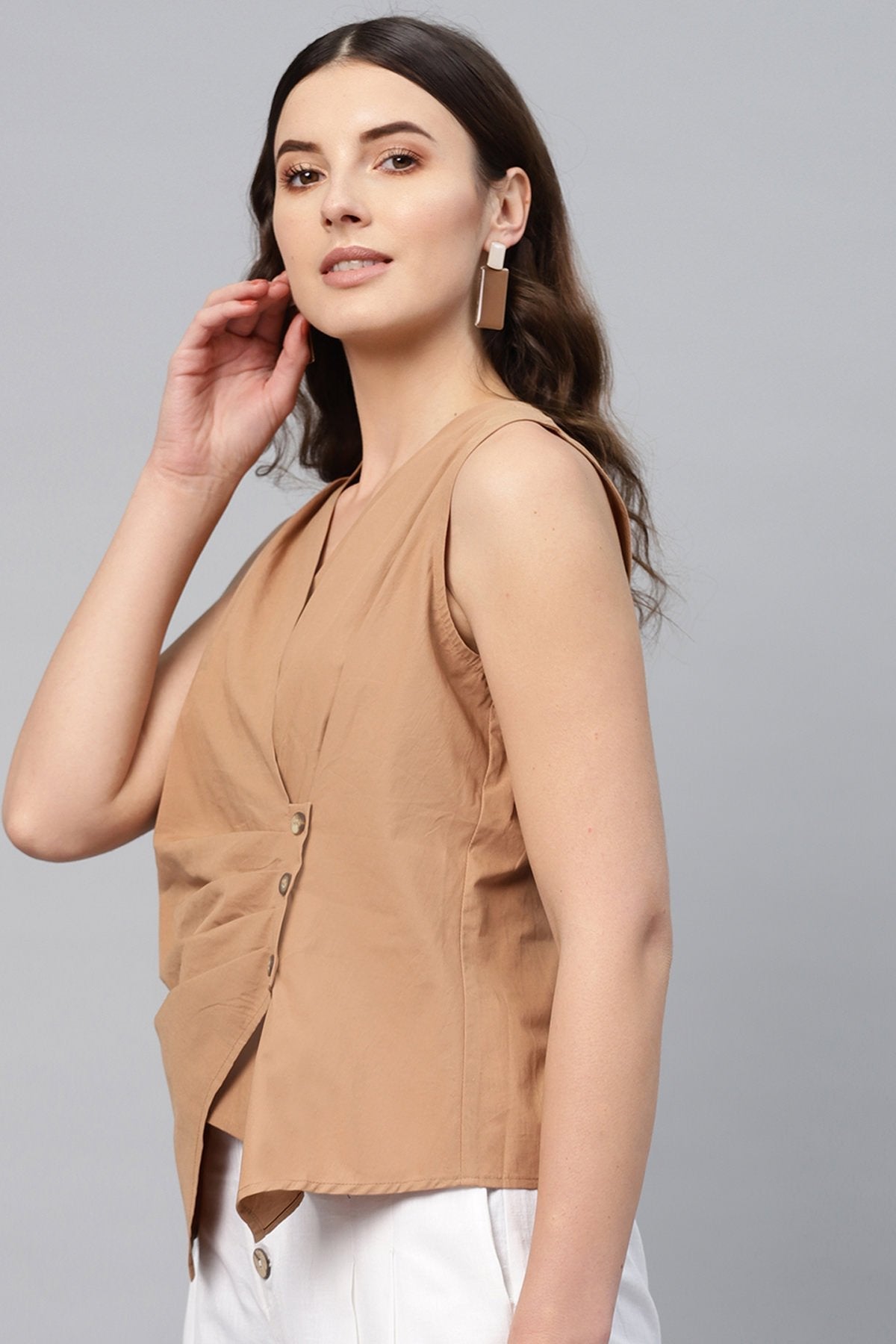 Women's Brown Sleeveless Wrap Top