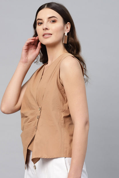 Women's Brown Sleeveless Wrap Top