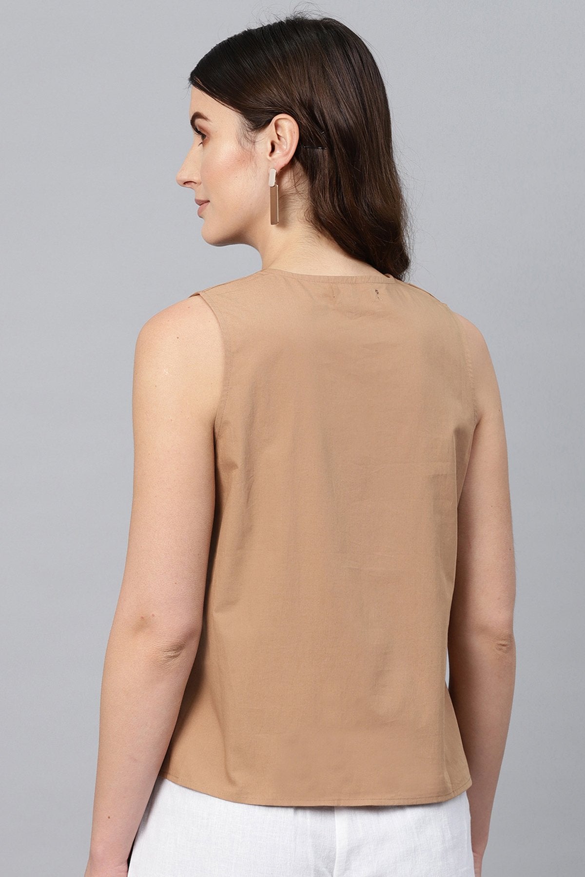 Women's Brown Sleeveless Wrap Top