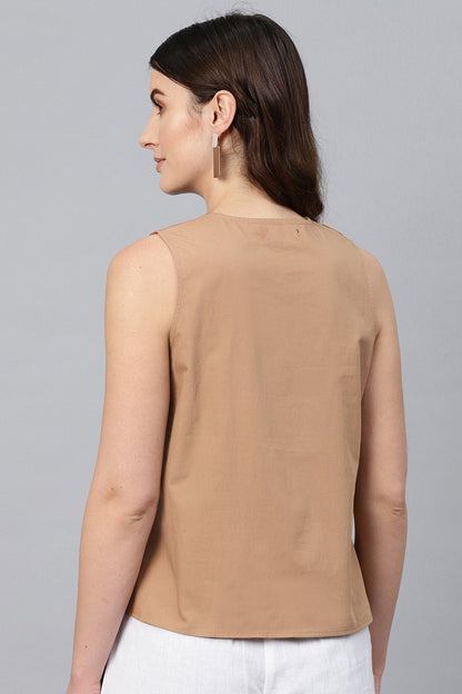 Women's Brown Sleeveless Wrap Top