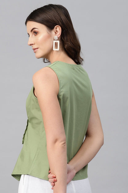Women's Olive Sleeveless Wrap Top