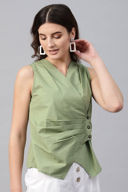 Women's Olive Sleeveless Wrap Top