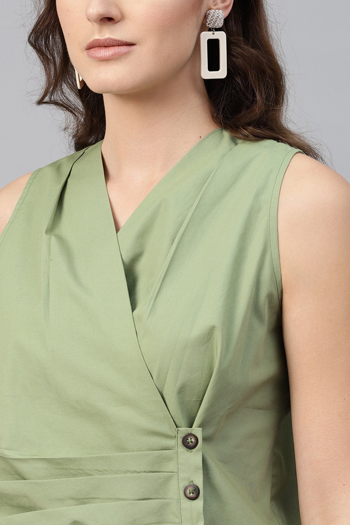 Women's Olive Sleeveless Wrap Top