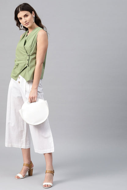 Women's Olive Sleeveless Wrap Top