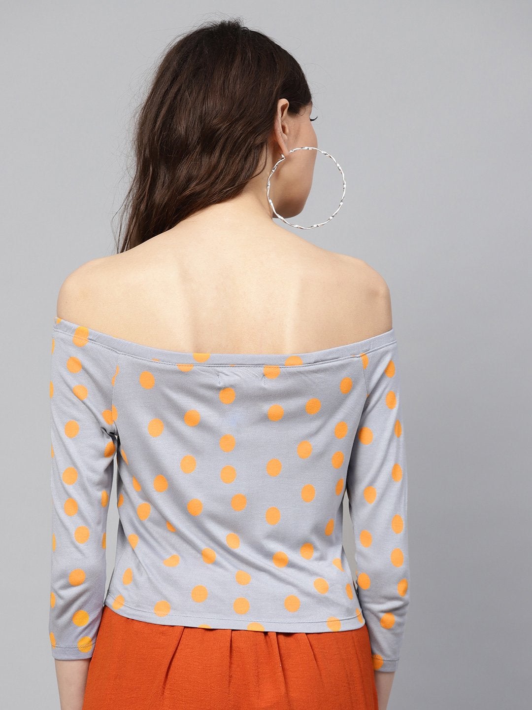 Women's Grey Yellow Polka Bardot Crop Top