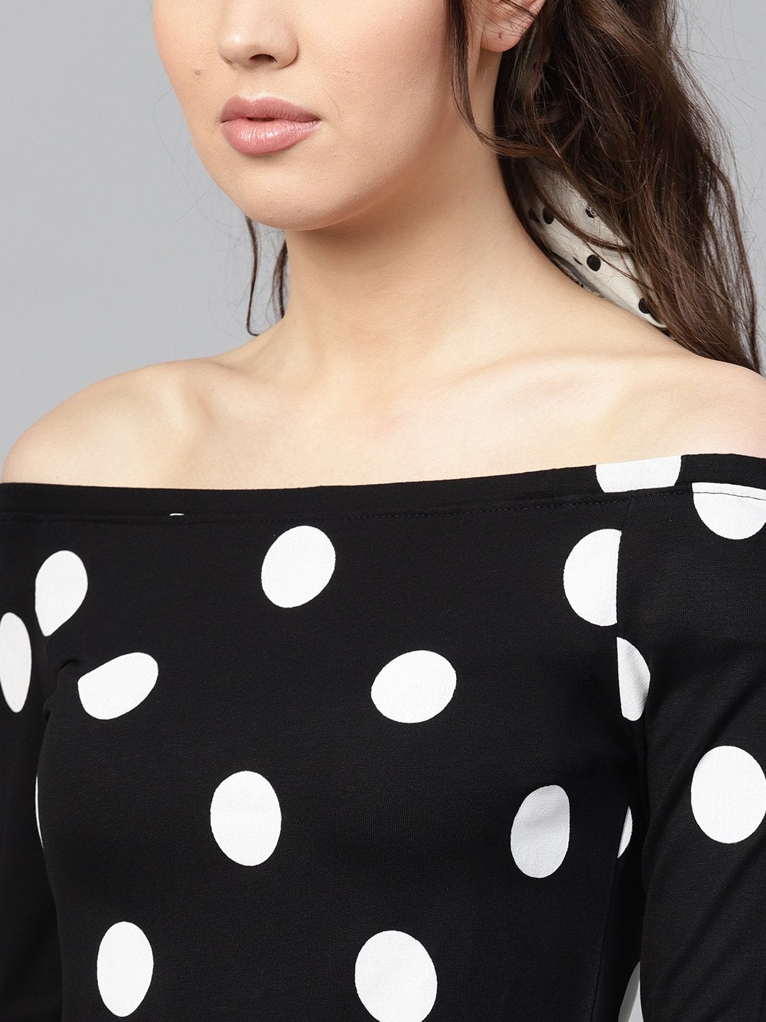 Women's Black & White Polka Bardot Crop Top