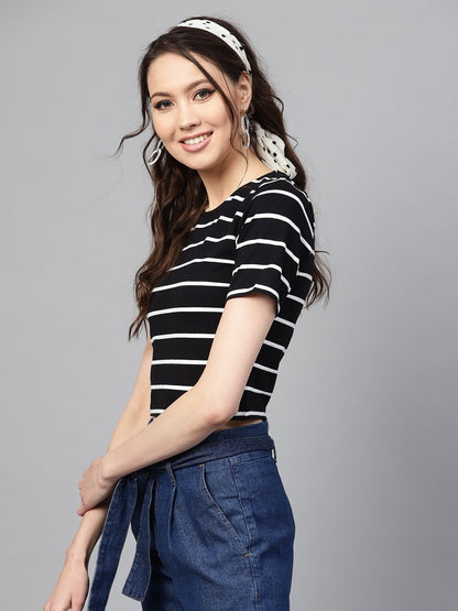 Women's Black White Stripe Crop Top