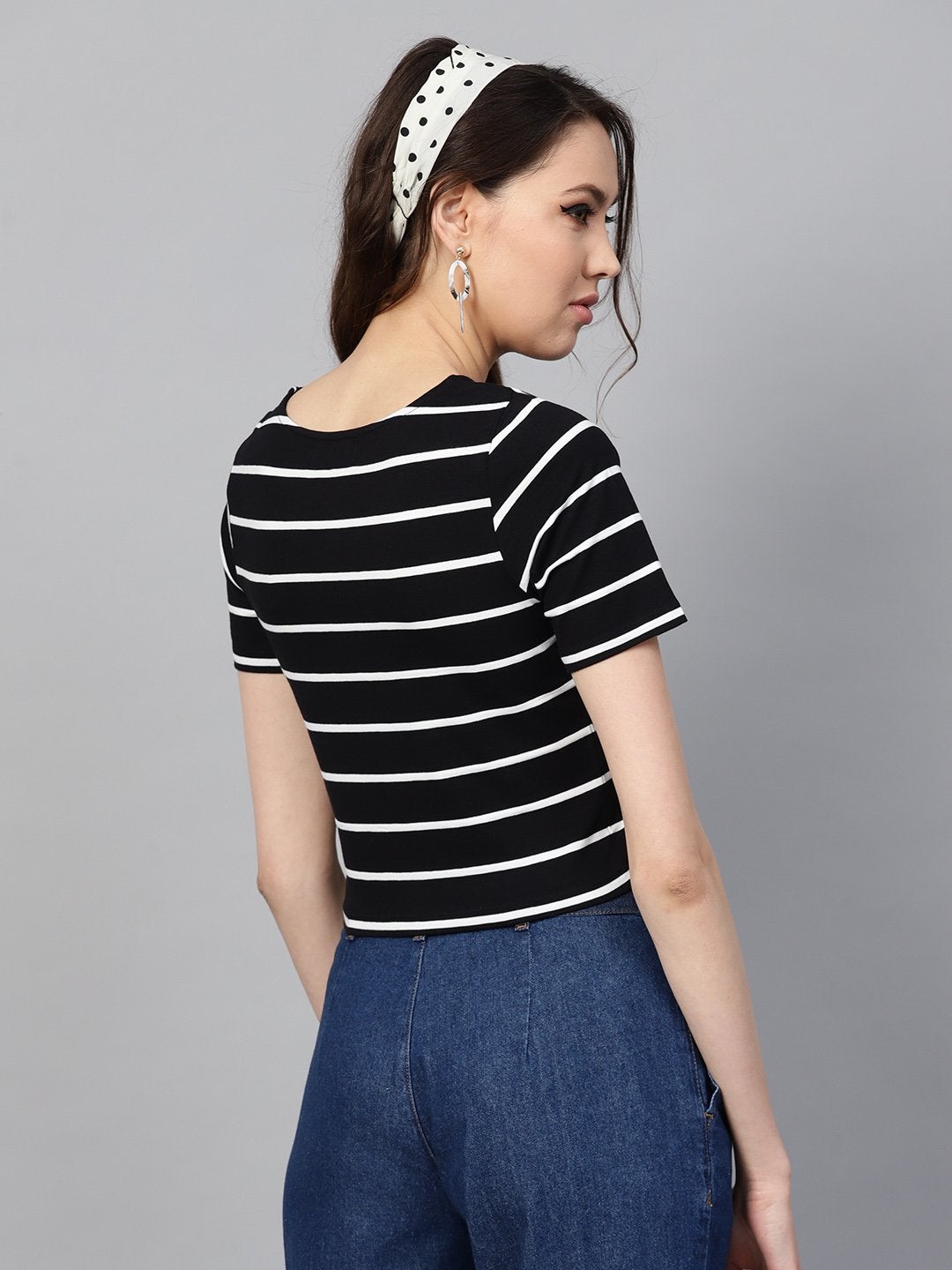 Women's Black White Stripe Crop Top