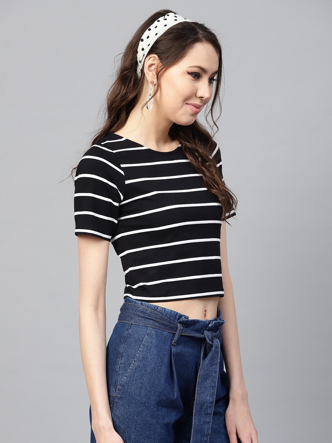 Women's Black White Stripe Crop Top