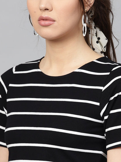 Women's Black White Stripe Crop Top
