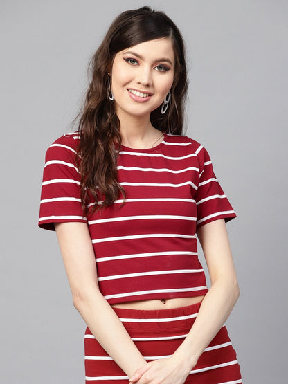 Women's Maroon White Stripe Crop Top