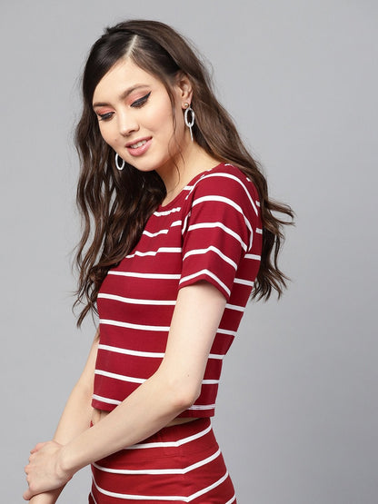 Women's Maroon White Stripe Crop Top