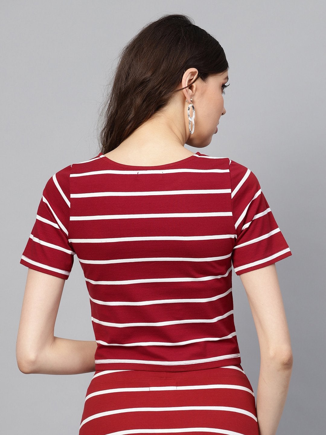 Women's Maroon White Stripe Crop Top