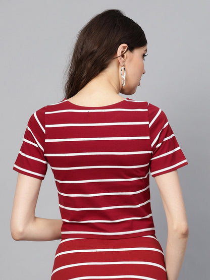 Women's Maroon White Stripe Crop Top