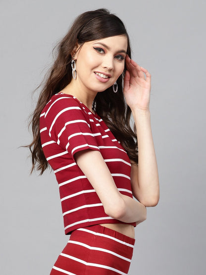 Women's Maroon White Stripe Crop Top