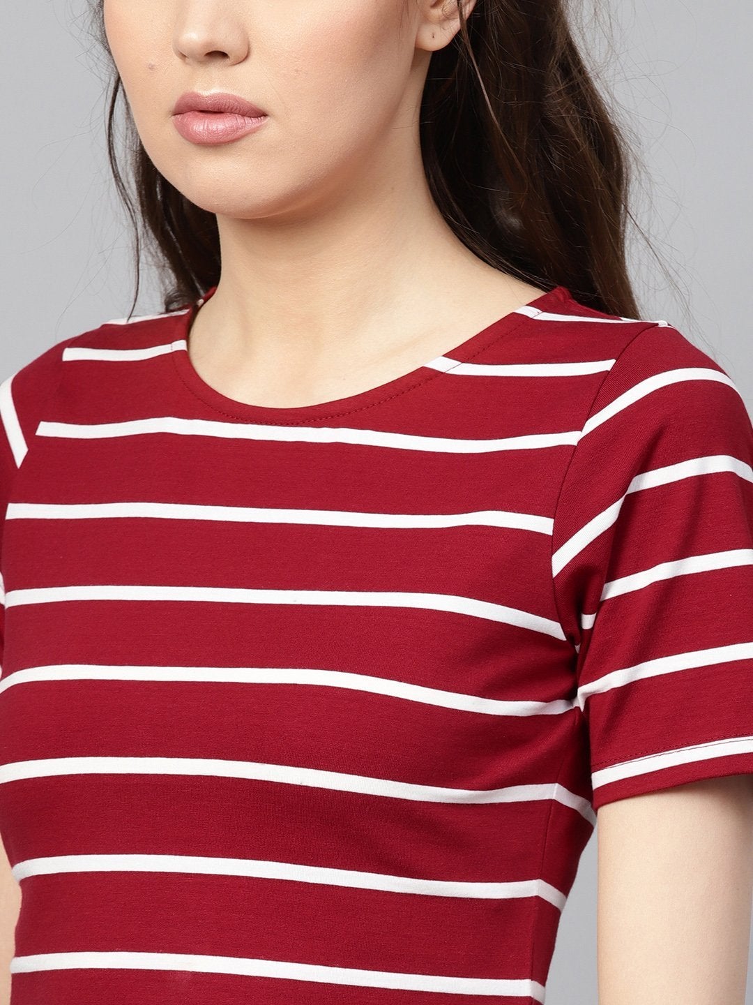 Women's Maroon White Stripe Crop Top