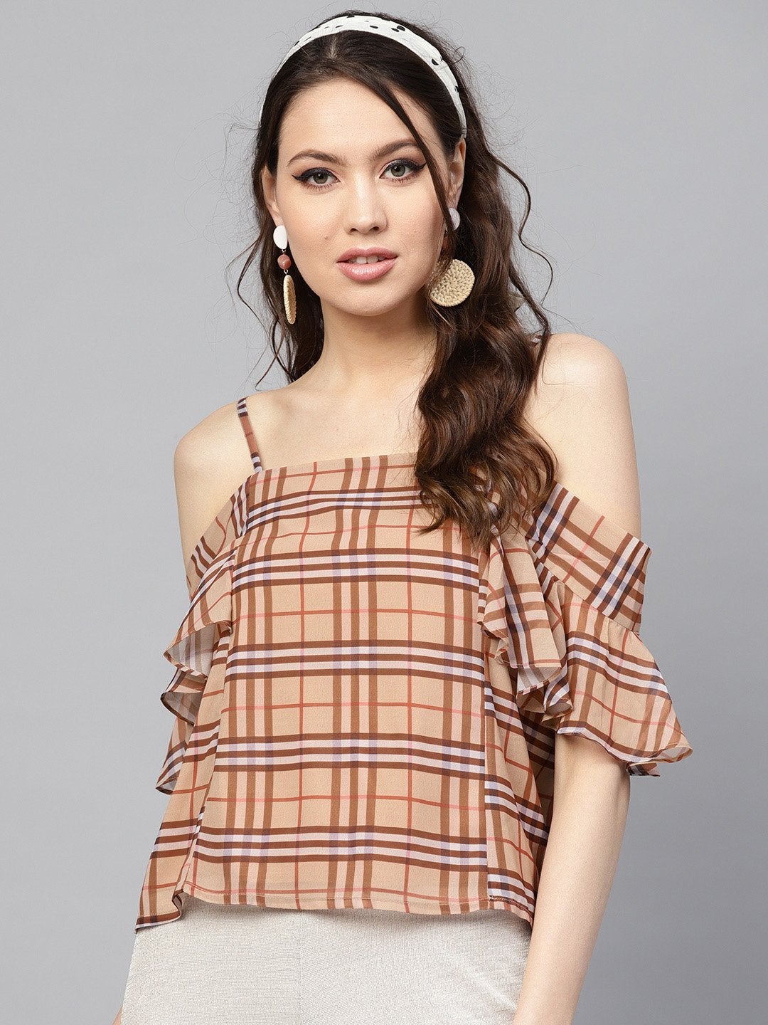 Women's Brown Check Strappy Top