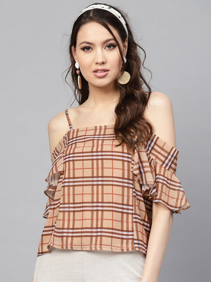 Women's Brown Check Strappy Top