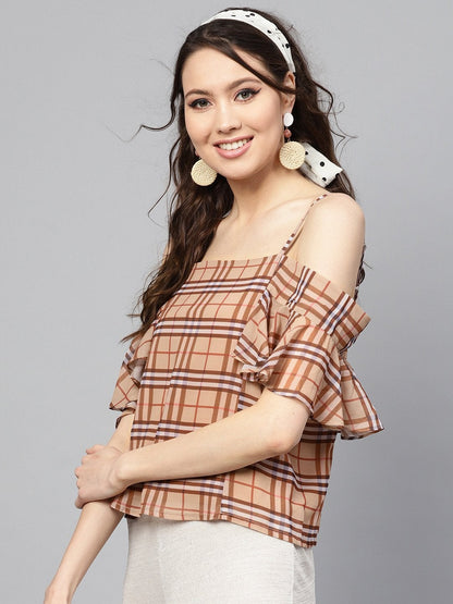 Women's Brown Check Strappy Top