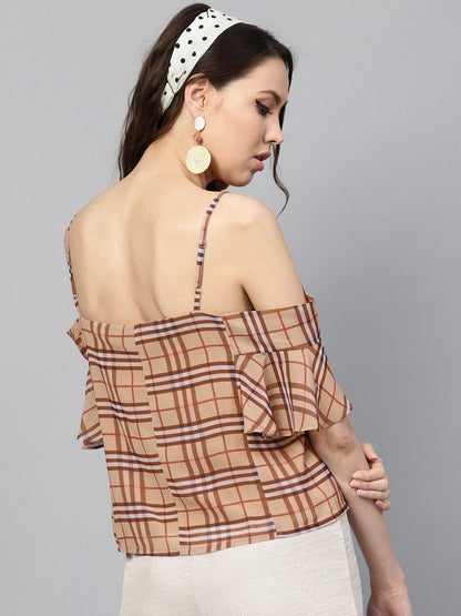 Women's Brown Check Strappy Top