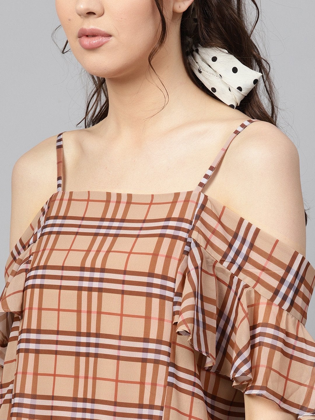 Women's Brown Check Strappy Top