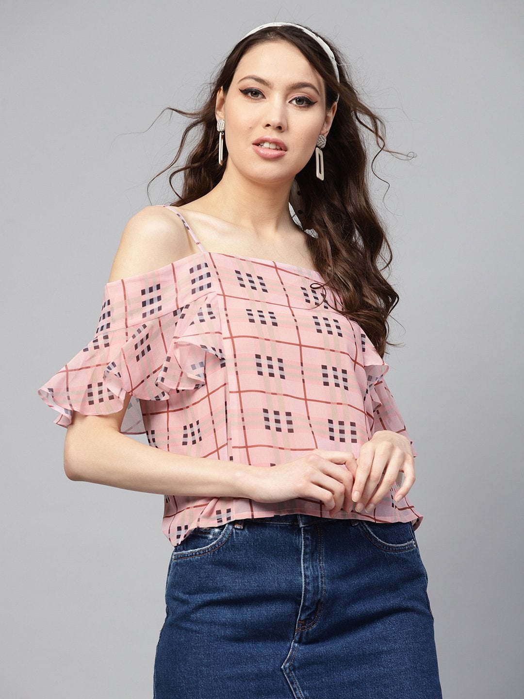 Women's Pink Check Strappy Top