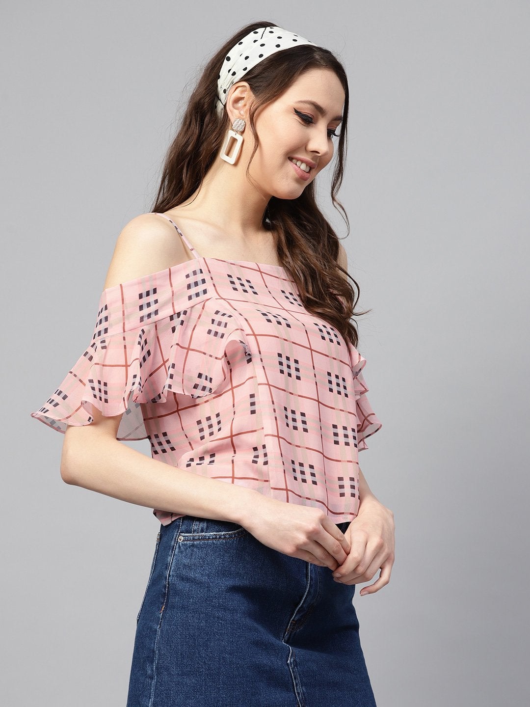 Women's Pink Check Strappy Top