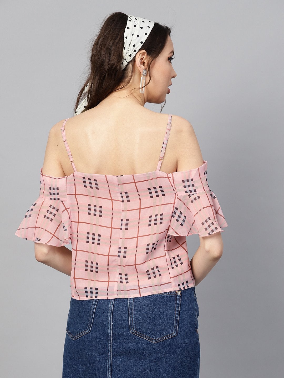 Women's Pink Check Strappy Top