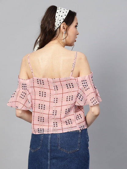 Women's Pink Check Strappy Top