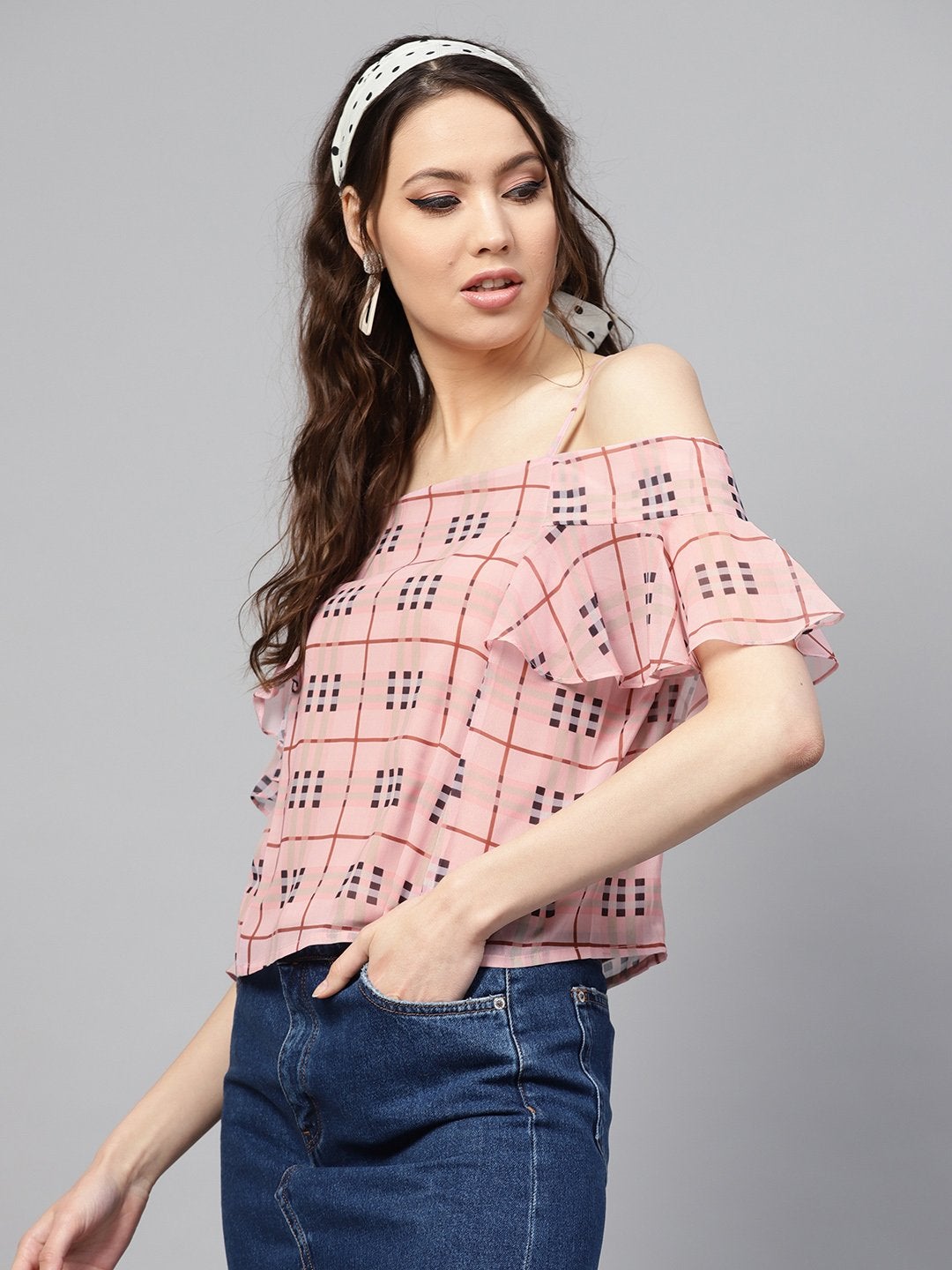 Women's Pink Check Strappy Top