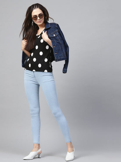 Women's Black & White Polka V-Neck Tee