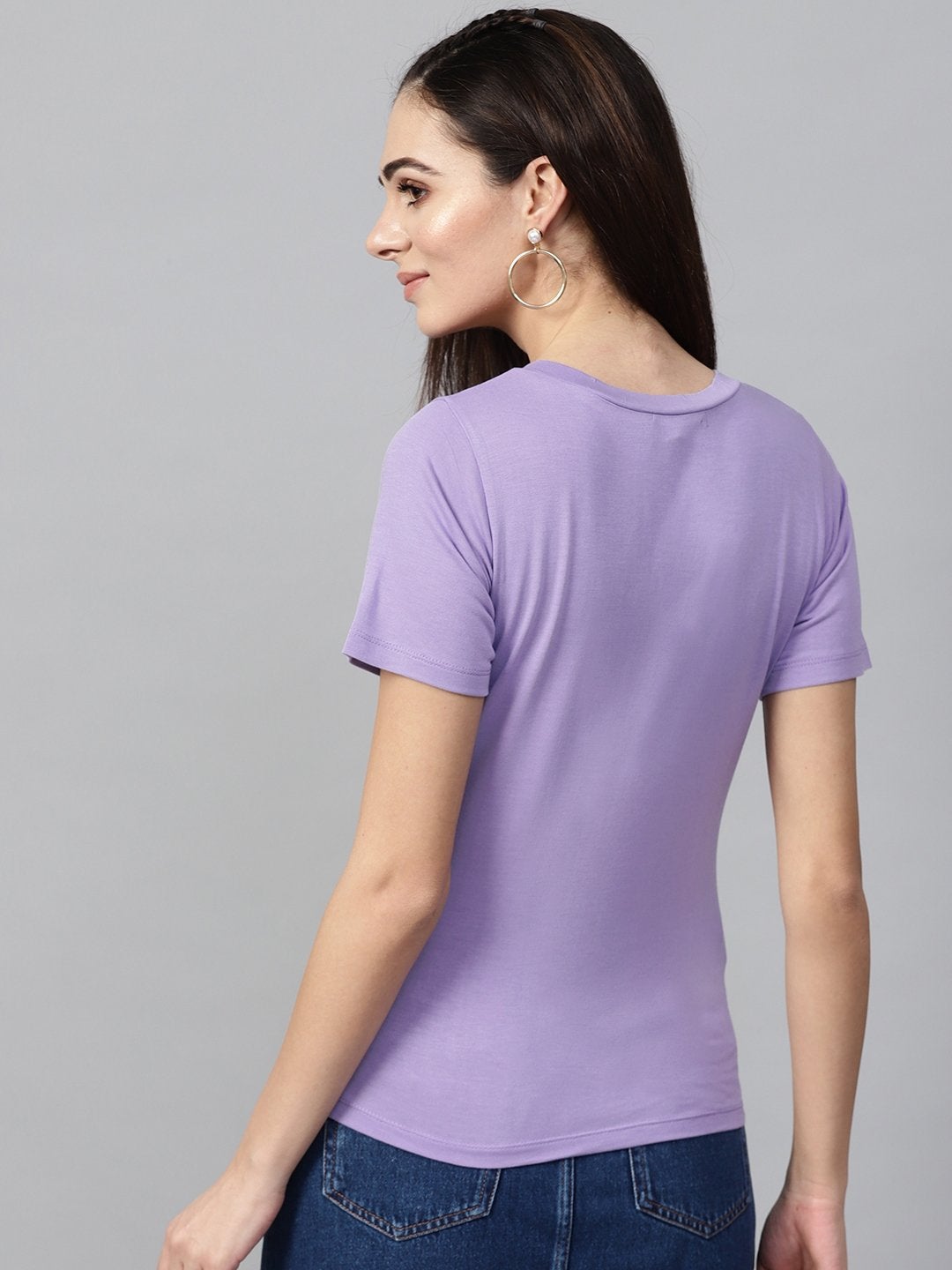 Women's Lavender Spring Floral Print V-Neck Tee