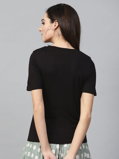 Women's Black Girl Face Round Neck Tee
