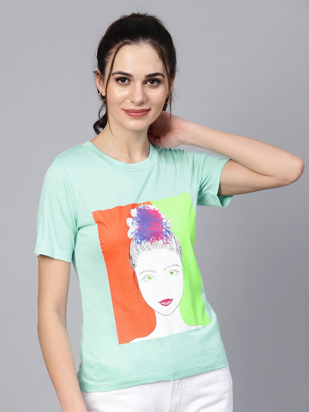 Women's Mint Girl Face Round Neck Tee
