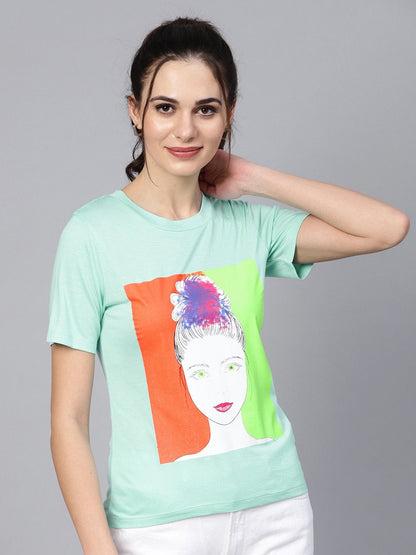 Women's Mint Girl Face Round Neck Tee