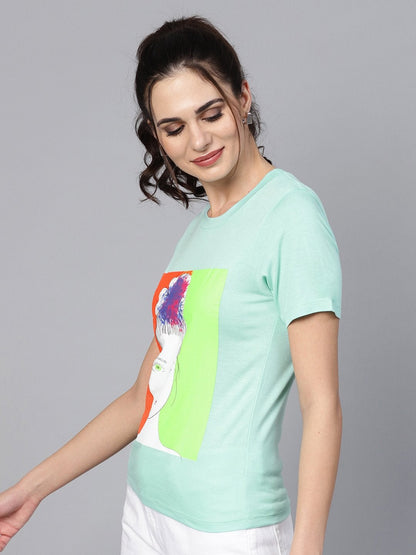 Women's Mint Girl Face Round Neck Tee