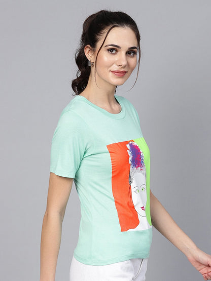 Women's Mint Girl Face Round Neck Tee