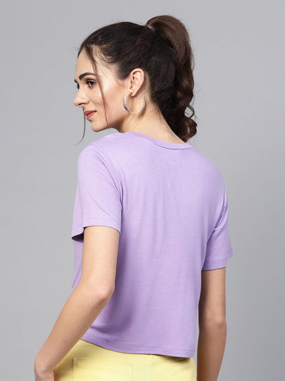 Women's Lavender Sunflower Print Crop Tee