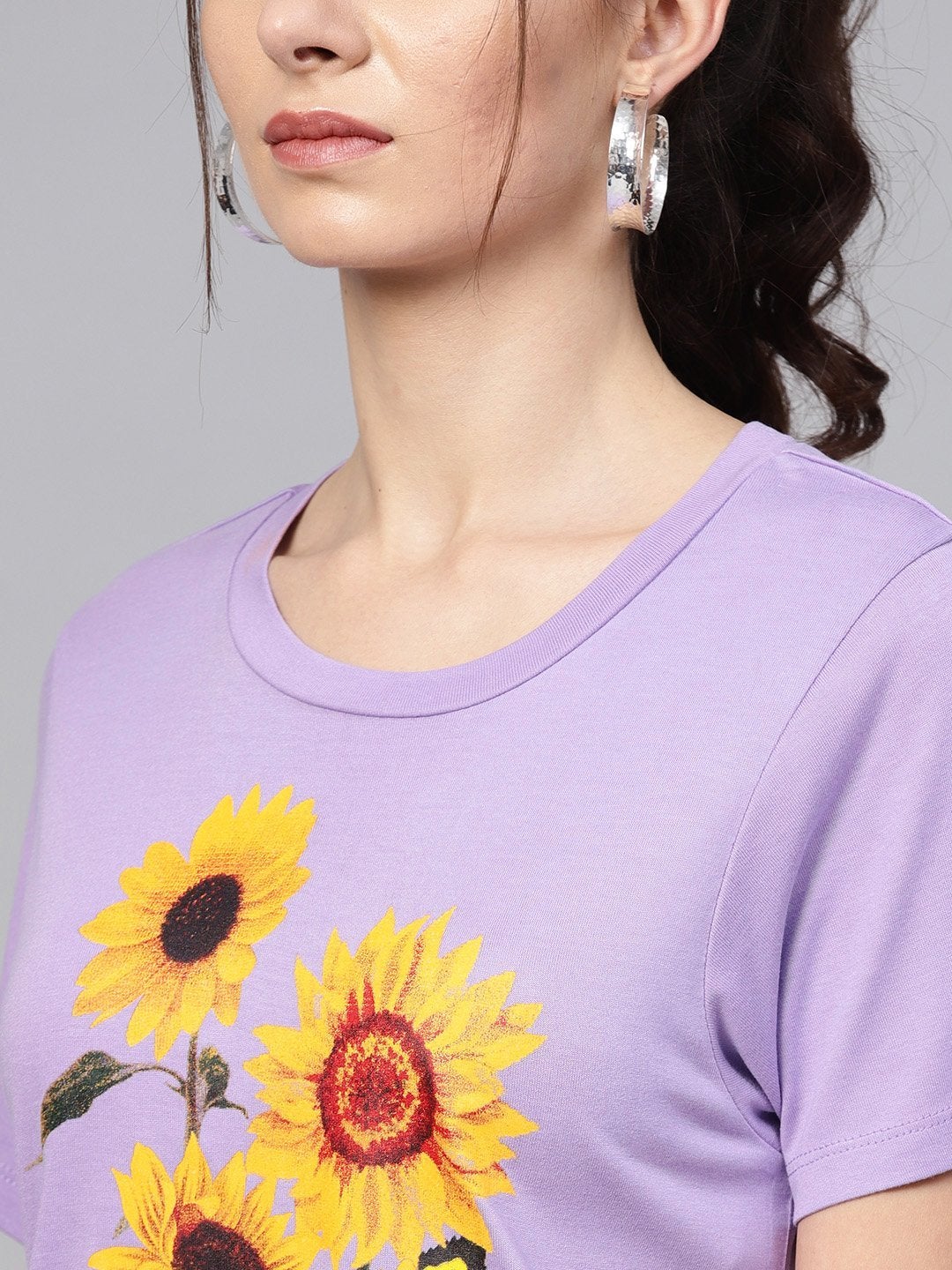 Women's Lavender Sunflower Print Crop Tee