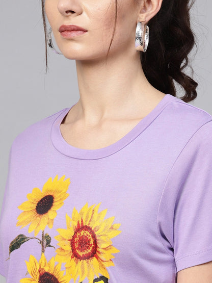 Women's Lavender Sunflower Print Crop Tee