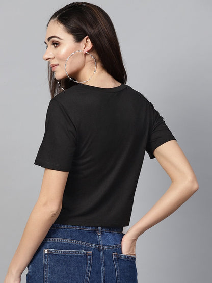 Women's Black Sunflower Print Crop Tee