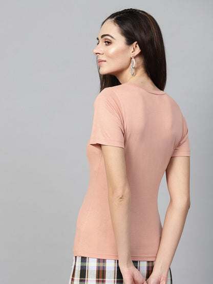 Women's Peach Mono Girl Face V-Neck Tee