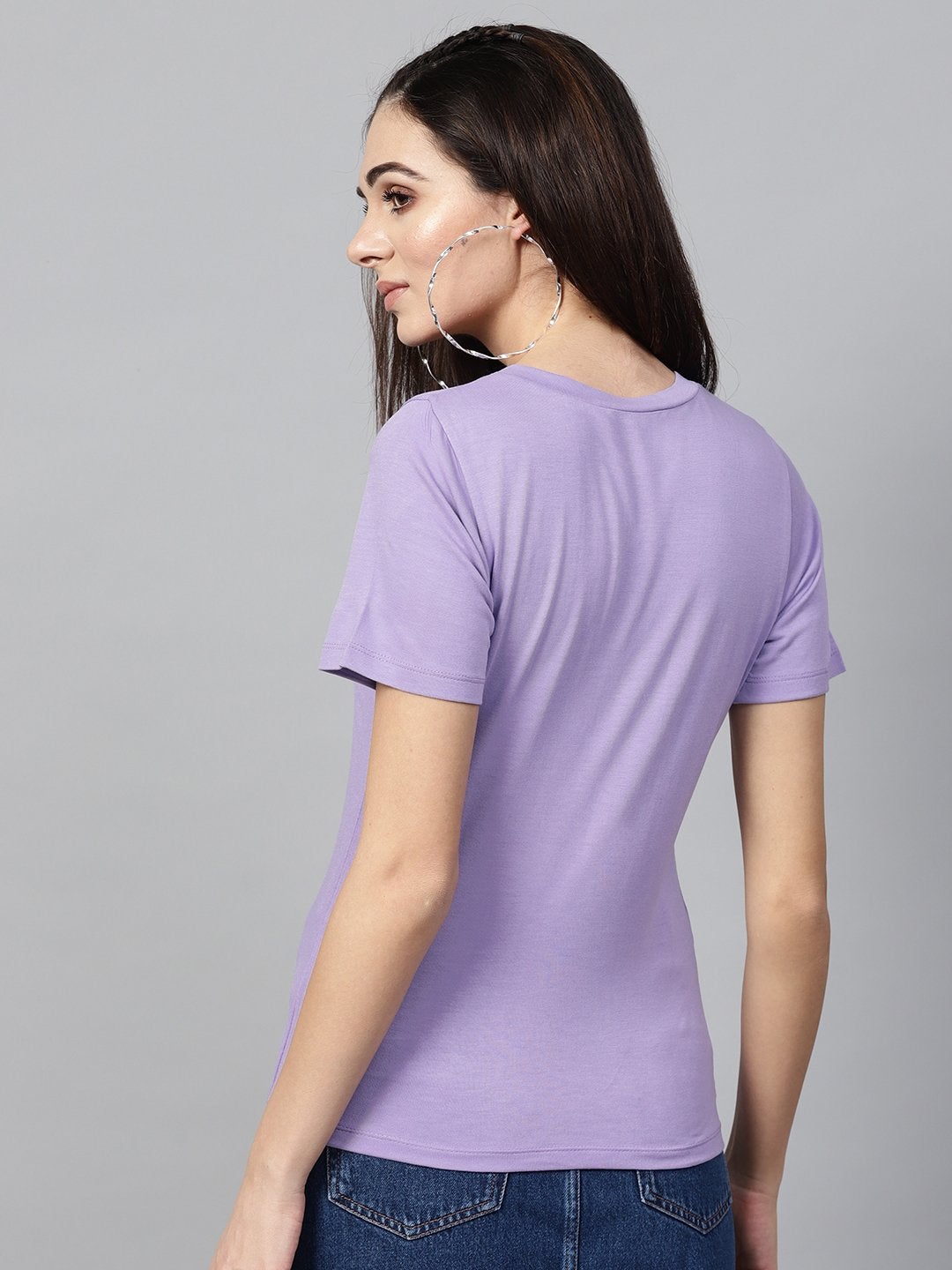 Women's Lavender Cat Print V-Neck Tee