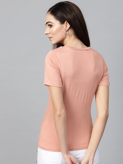 Women's Peach Cat Print V-Neck Tee