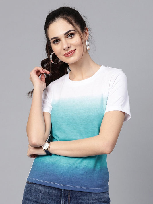 Women's Blue Ombre Round Neck Tee